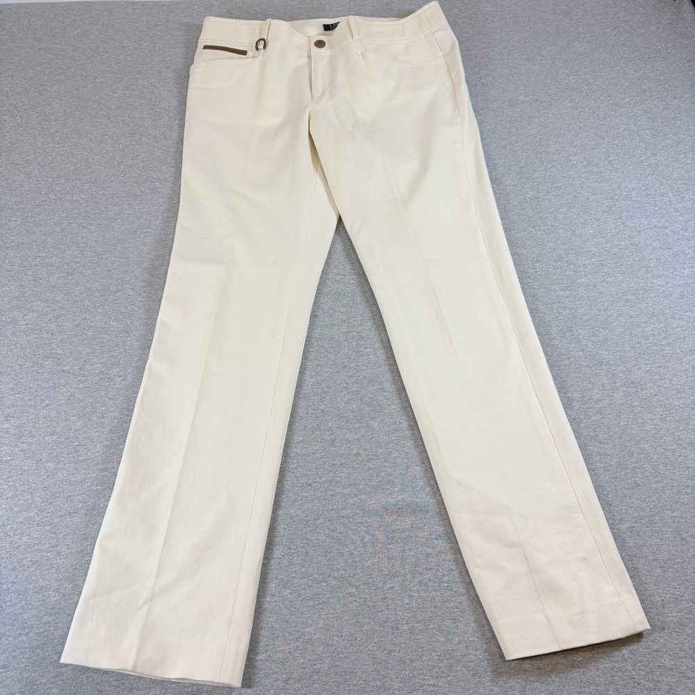 Lauren Ralph Lauren Dress Pants Womens 8 Cream Straight Leg Equestrian Trim
